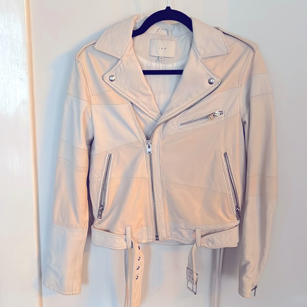 Iro Witney Pink Leather Moto Jacket sz 36